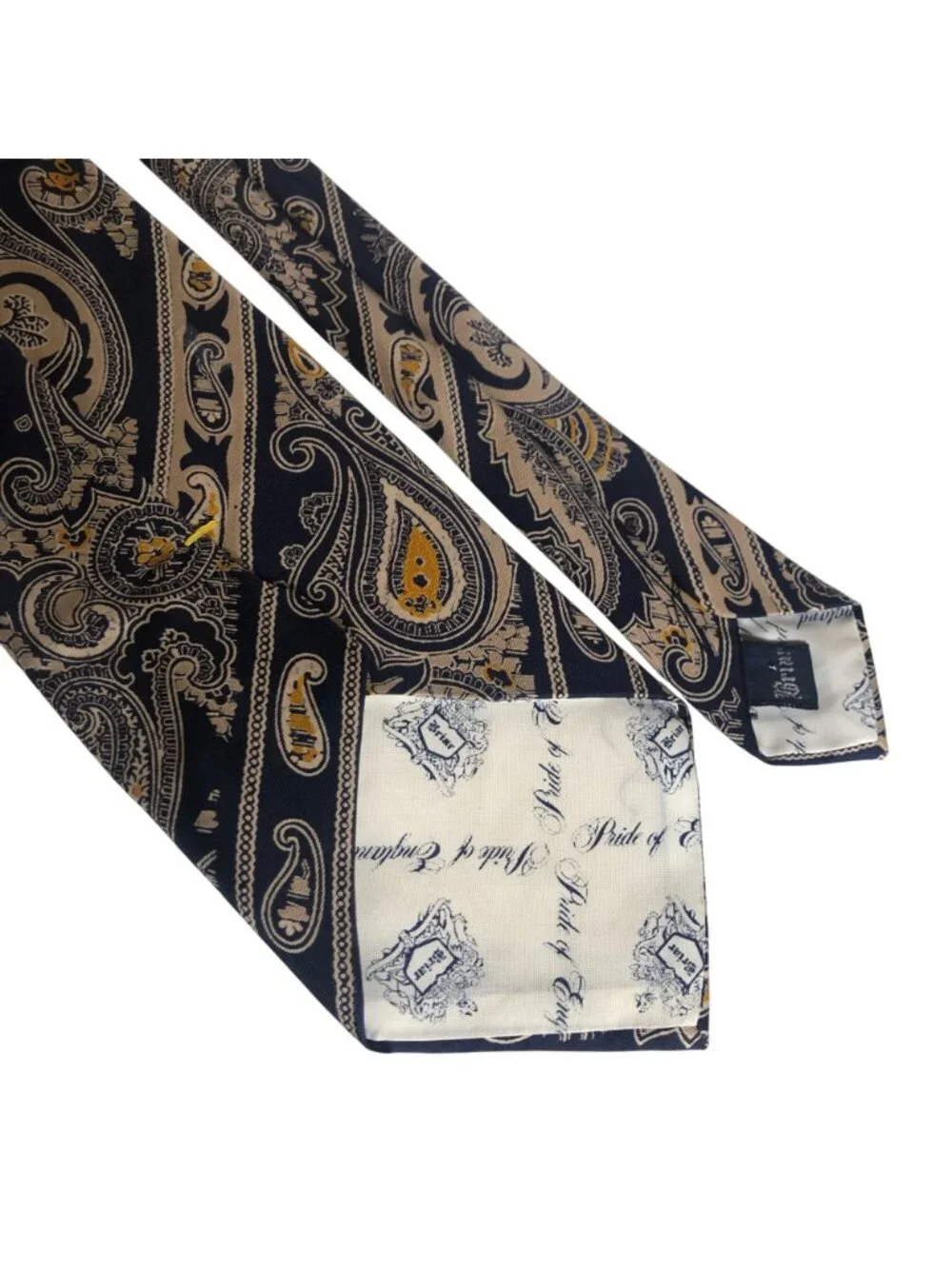 Briar The Penthouse At Justers Silk Tie Navy Gold Paisley Mens Necktie Vintage